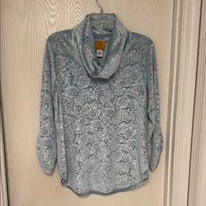 Ruby Rd. Light Blue Floral Cowl Neck Sweater
